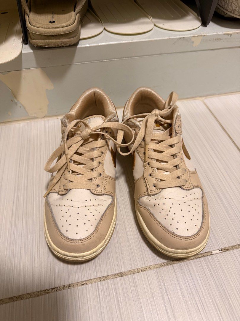 Nike Dunk Low Beige Gold Swoosh (Category: Sneakers) located in Mandaluyong City. Submitted by jujube0111 (Listing ID 1386775719, Image 2). Description: Bought in Japan, lightly used. No box.