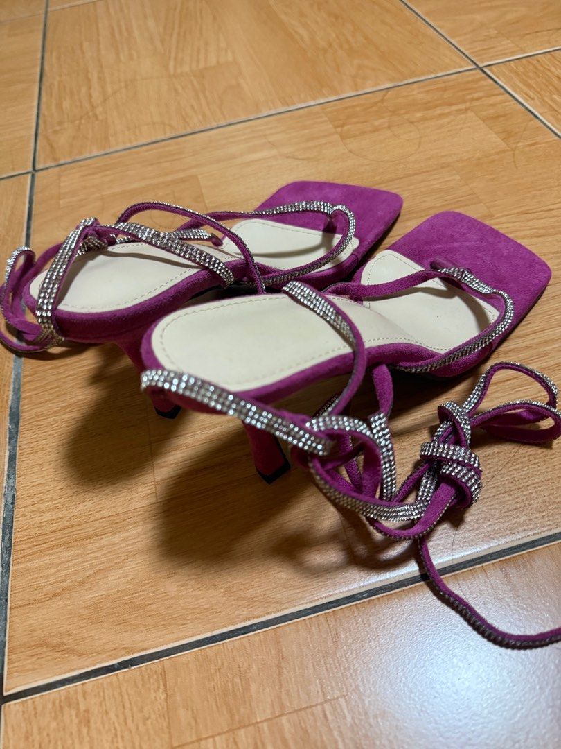 SHEIN Rhinestone Tie up heels (Category: Heels) located in Manila. Submitted by reignix (Listing ID 1386739527, Image 2). Description: Size: 40 Color: Hot pink Heels : 2.5 inches RFS: Di nagagamit (decluttering).