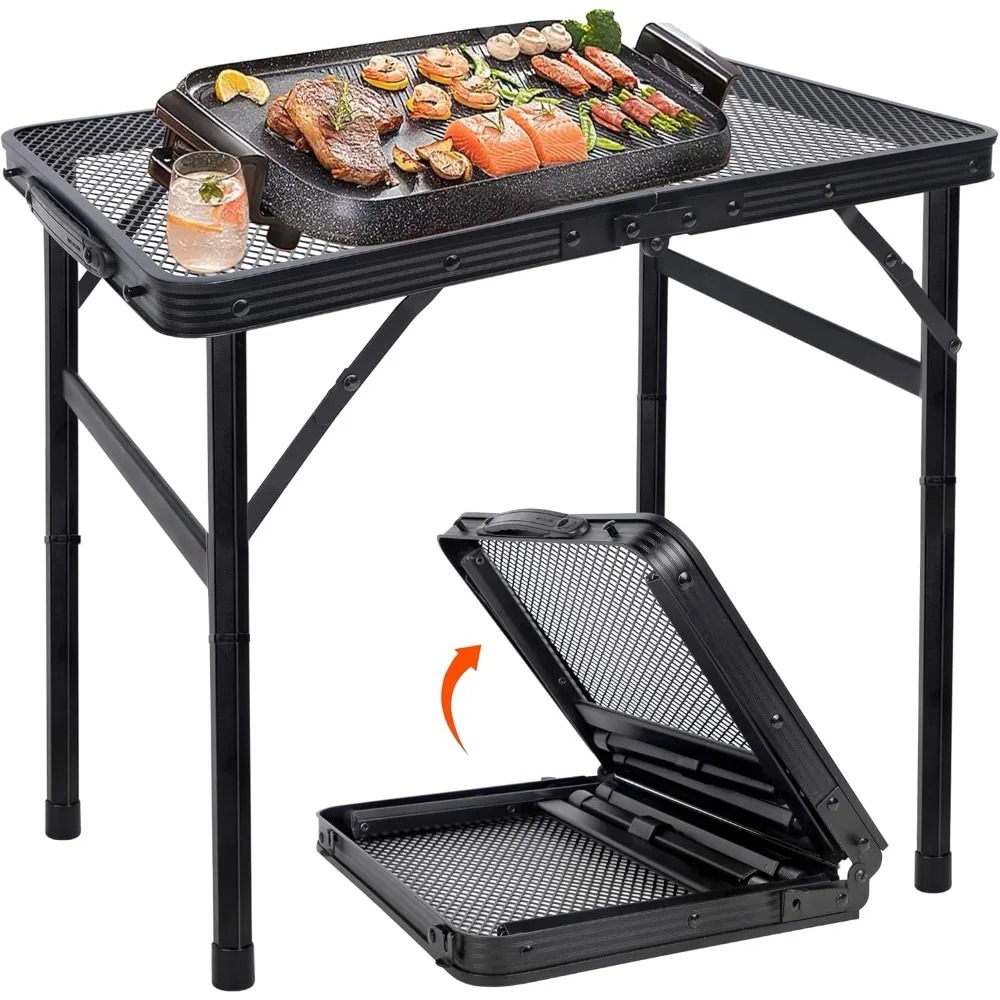Small Folding Table, Camping Table with Mesh Desktop, Portable Picnic ...