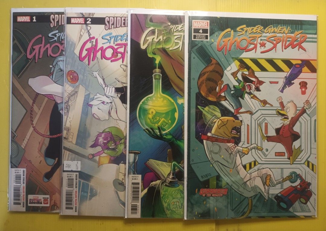 Spider-Gwen: Ghost Spider Set (Category: Comics & Manga) located in Marikina City. Submitted by ferdzramos3691 (Listing ID 1386652216, Image 1). Description: Selling Spider-Gwen: Ghost Spider Vol 1, Issues #1 - #4 (complete set), tie-in to the Spider-Geddon Storyline Arc; Story written by Seanan McGuire, illustrated and inked by Rosi Kampe. Marvel Comics, Year 2018 - 2019 ● Spider-Gwen: Ghost Spider #1 - "Spider-Geddon Part 1 - Uncharted" Cover A