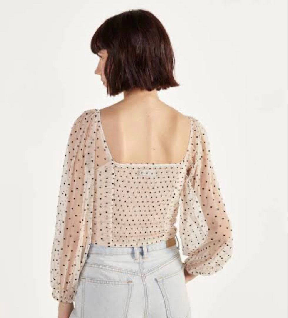 BERSHKA Mesh Polkadot Top (Category: Blouses) located in Cebu City. Submitted by declutteringloved (Listing ID 1386849345, Image 2). Description: 💌 Message me if you have any questions! ✔️ Size XS ✔️ Worn once ✔️ Super flattering ❤️ ✔️ Shipping fee to be shouldered by buyer MOP: ✅ BDO Bank Transfer or GCASH ➖ COD depends MOD: ✅ Within Cebu City - Lalamove or Grab ✅ Outside of Cebu - J&T or LBC.