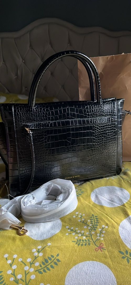Charles and Keith Large Croc-Effect Trapeze Handbag