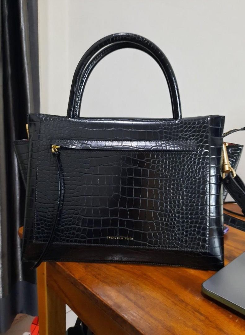 Charles and Keith Large Croc-Effect Trapeze Handbag