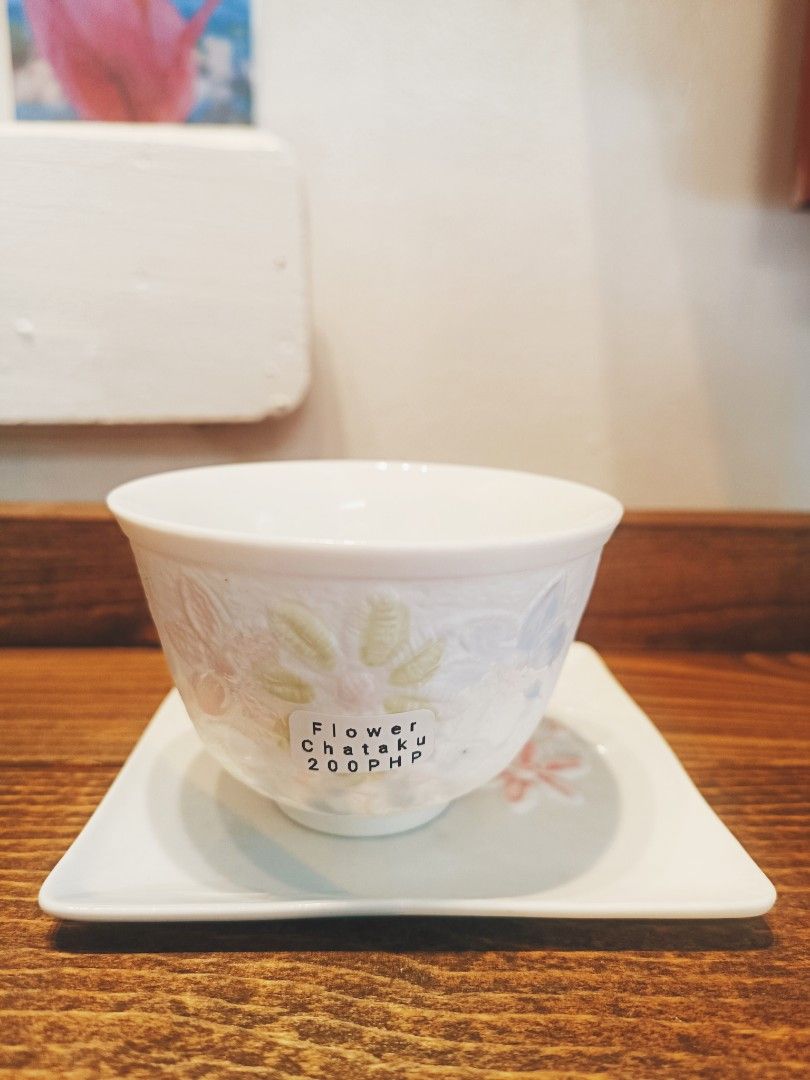 Flower Chataku (matcha cup) (Category: Coffee & Tea Tableware) located in Makati City. Submitted by curatedstyleph (Listing ID 1386925529, Image 1). Description: Ceramic Emboss Flower Matcha cup with saucer 3pcs 200php per piece pick-up makati.