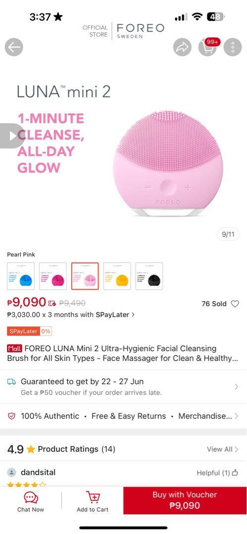 Foreo Luna Mini 2 (Category: Face Care) located in Bacolod City. Submitted by rcmmesa (Listing ID 1386819881, Image 3). Description: Brand new and sealed Foreo Luna Mini 2 100% Authentic Retails for 9k Yours for only 3k The FOREO LUNA mini 2 is a compact, facial cleansing device that uses T-Sonic pulsations and silicone bristles to deeply cleanse the skin. It is designed to remove 99.5% of dirt, oil, and dead skin cells, leaving skin looking brig