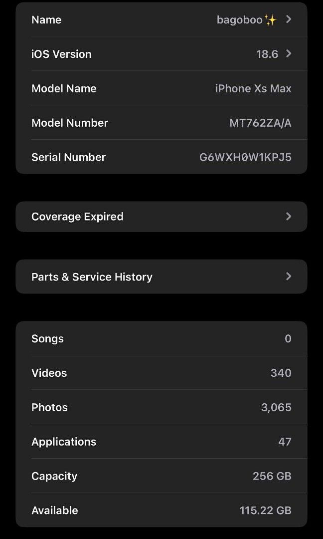 IPHONE XS MAX 256 GB DUAL SIM (Category: iPhone X Series) located in Manila. Submitted by goodcharlesboii (Listing ID 1386894853, Image 3). Description: Read if you're Interested!!!! RUSHH RUSH!!! Iphone XS MAX (Gold) 256 GB Factory Unlock (Reset all you want) Openline/Anysim Dual Sim Ios 18.6 All Working (True Tone and Face ID) China Variant (ZA/A) 73% Battery Health (Makunat padin can use 4-5 hours) No Hidden Issues po! RESET AND CHECK ALL YOU 