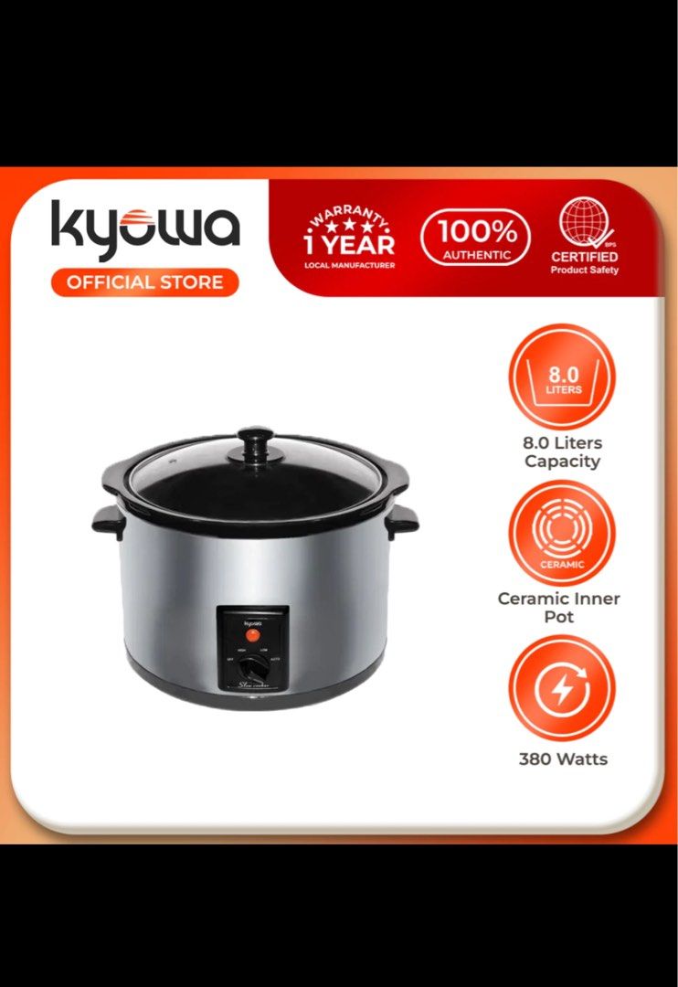 Kyowa Slow Cooker 8 liters (Category: Cookers) located in Manila. Submitted by bunanni (Listing ID 1386786697, Image 1). Description: Used once too big for our family size. Kept in storage since. Kyowa slow cooker 8 liters with box.
