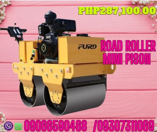 Mini Road Roller Pison DWR-D600 (550kg) diesel type (Category: Construction Tools & Equipment) located in Caloocan City. Submitted by ecleo_flores (Listing ID 1386850433, Image 1). Description: Walk speed:0-4km/h Climbing capacity:30% Drive type:Hydraulic Station Vibration Control: Automatic Clutch Static linear load:53N/cm Vibration frequency:70HZ Exciting force:20KN Water tank:20L Hydraulic oil tank:21L Engine type:Air Cooled Diesel CF178 Power