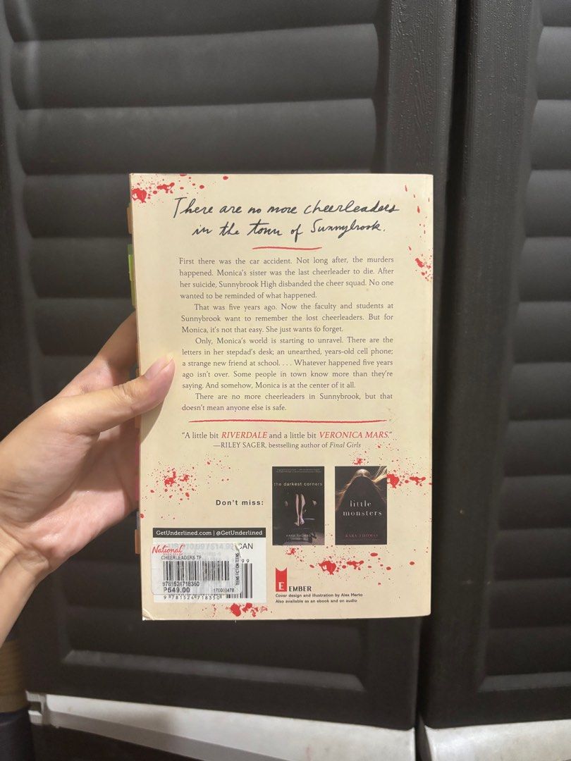 The Cheerleaders by Kara Thomas (Category: Storybooks) located in Caloocan City. Submitted by aclyy (Listing ID 1386842206, Image 3). Description: PRE LOVED BOOKS BOOK CONDITION - clean and complete pages - slight tanning - has annotation tabs (removable) rfs: decluttering MOD: lalamove MOP: gcash/maya.