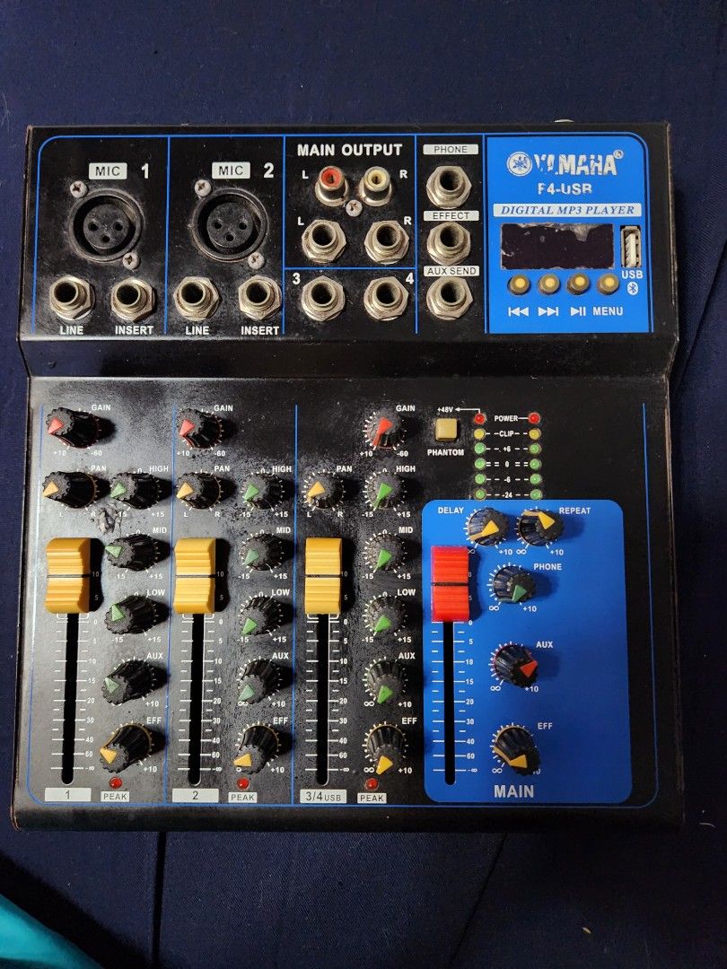 Yamaha mixer F4 usb bluetooth (Category: Soundbars, Speakers & Amplifiers) located in Caloocan City. Submitted by comargo (Listing ID 1386952882, Image 2). Description: good condition no repair.. RFS:d na ginamit sa church.at wala din aq cable sa mixer na to.. pick up north caloocan bagumbong..