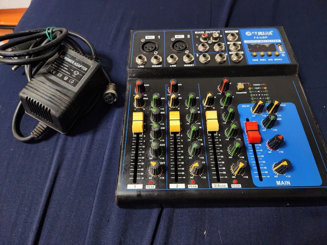 Yamaha mixer F4 usb bluetooth (Category: Soundbars, Speakers & Amplifiers) located in Caloocan City. Submitted by comargo (Listing ID 1386952882, Image 1). Description: good condition no repair.. RFS:d na ginamit sa church.at wala din aq cable sa mixer na to.. pick up north caloocan bagumbong..