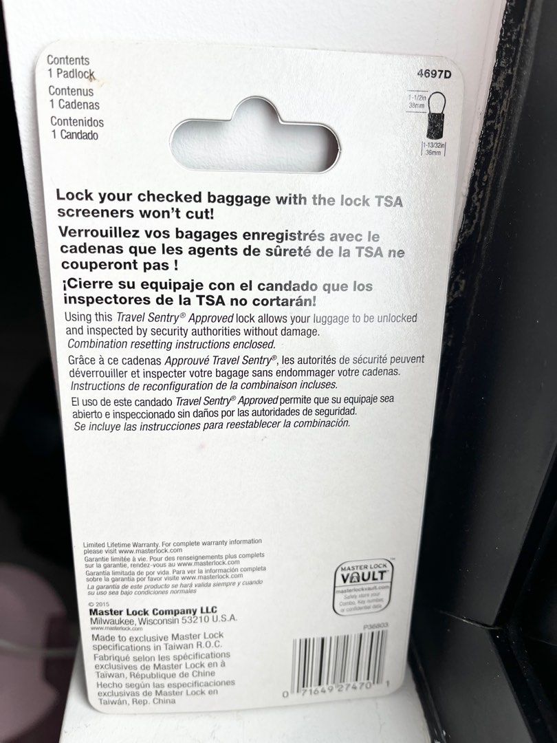 ❤️ TSA MASTER LOCK (Category: Locks, Doors & Gates) located in Quezon City. Submitted by gr8fulmommy (Listing ID 1386974500, Image 2). Description: Fixed price • Original • Brand New. Sealed Packaging • Master Lock MS-P-4697D 1-3/8in (36mm) Wide • Set Your Own Combination •TSA-Accepted Luggage Lock with Flexible Shackle • Pink • Retail price: $18.50 🔒 ✈️🩷 .