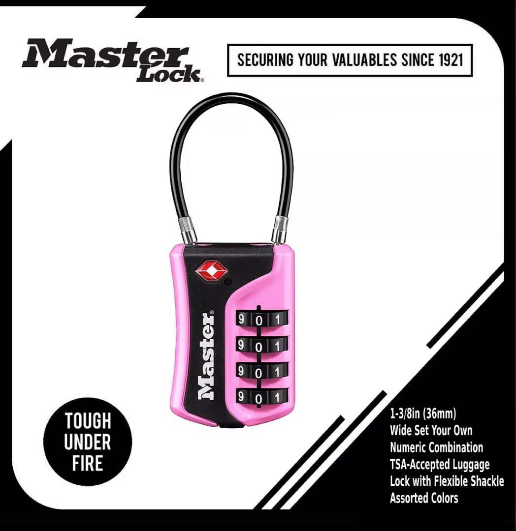 ❤️ TSA MASTER LOCK (Category: Locks, Doors & Gates) located in Quezon City. Submitted by gr8fulmommy (Listing ID 1386974500, Image 3). Description: Fixed price • Original • Brand New. Sealed Packaging • Master Lock MS-P-4697D 1-3/8in (36mm) Wide • Set Your Own Combination •TSA-Accepted Luggage Lock with Flexible Shackle • Pink • Retail price: $18.50 🔒 ✈️🩷 .