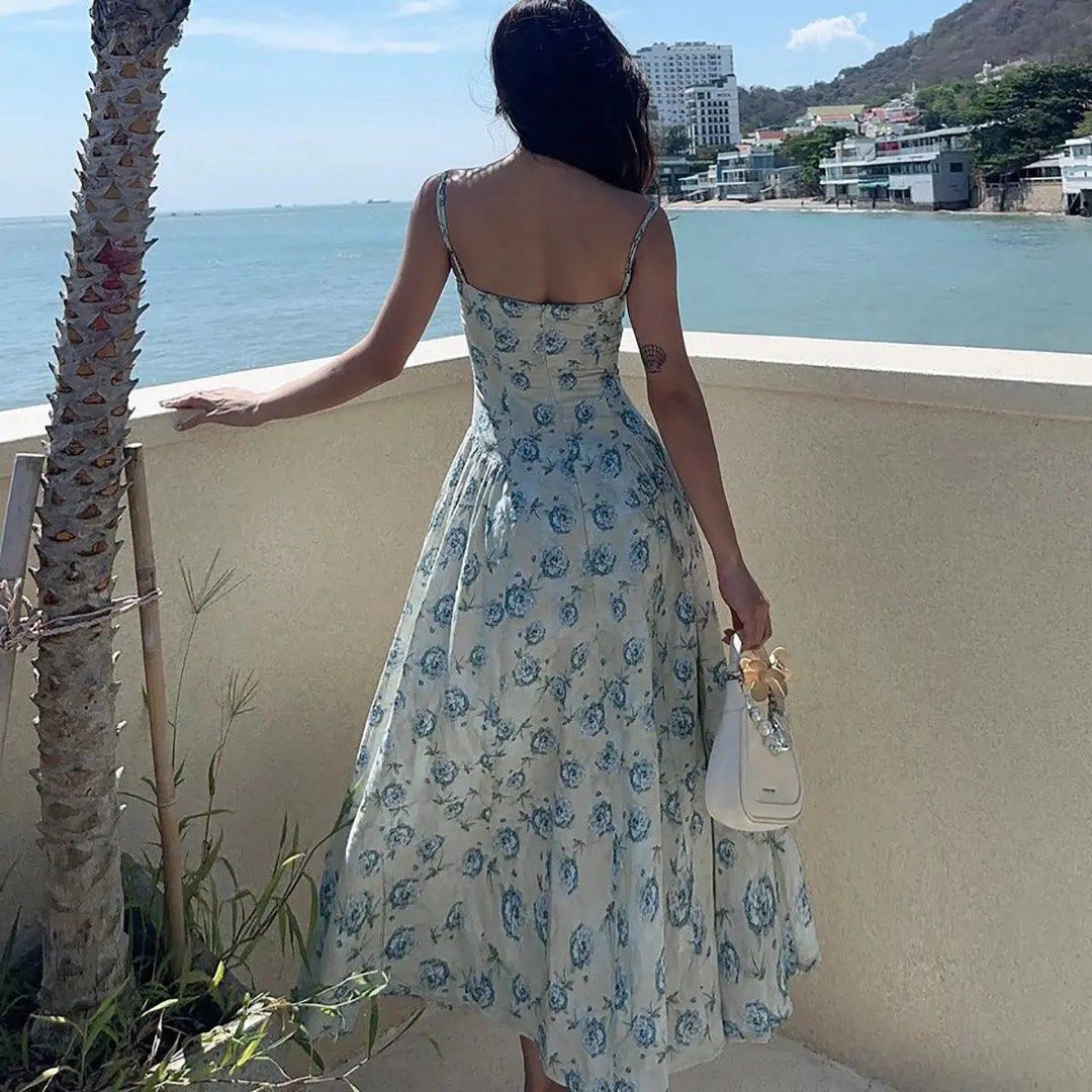 Blue Floral Dress (Category: Dresses) located in Quezon City. Submitted by preforsale (Listing ID 1386977710, Image 2). Description: Used once in Bali. So pretty when worn and stretchy fabric! .