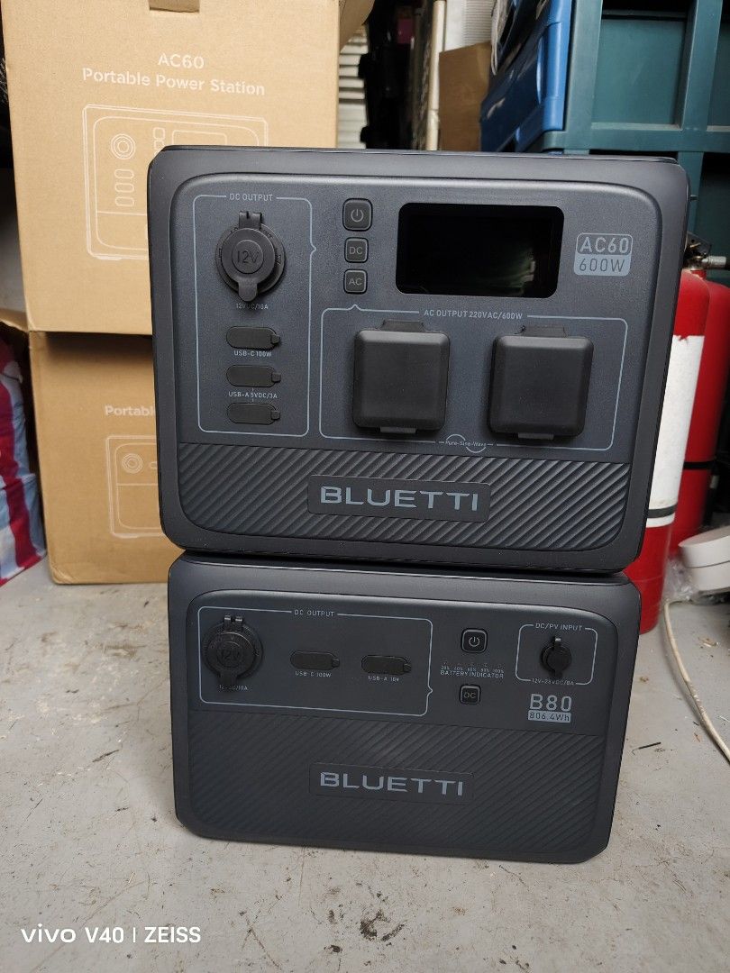 Bluetti AC60 Power Station + B80 Expansion Battery Bundle Bnew (Category: Batteries & Power Banks) located in Pasig City. Submitted by ryanalpert (Listing ID 1387077423, Image 2). Description: ✅Bluetti AC60: IP65-rated Dustproof & Water-resistant Expandable Capacity From 403Wh to 2,015Wh Turbo Charging to 100% in 1 Hour LiFePO4 Battery with 3,000+ Life Cycles to 80% 4 Ways to Recharge (AC/Solar/Car/Lead-acid battery） Easy & Remote Control via BLU