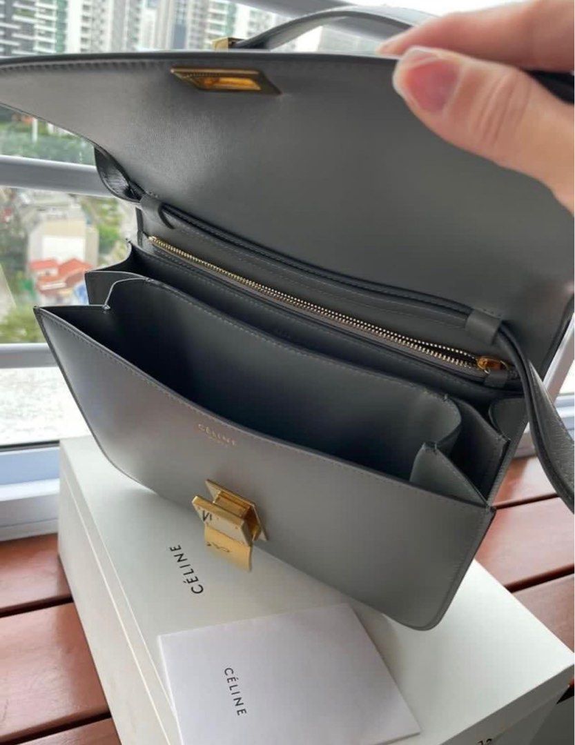 Celine Classic Box Bag Light Charcoal, Luxury, Bags Wallets on
