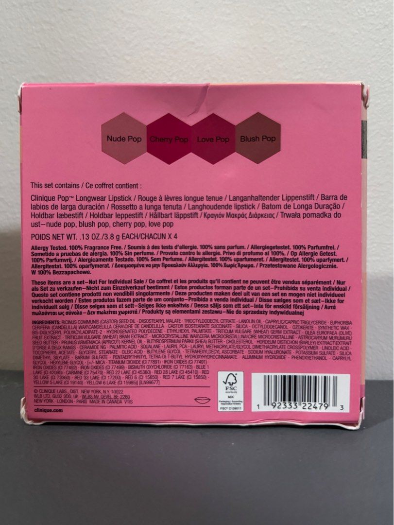 Clinique Lipstick (Category: Makeup) located in Cebu City. Submitted by JelxGel (Listing ID 1387142192, Image 2). Description: Clinique Plenty of Pop •ON HAND; 2 stocks available •brand new •From US (box has dents since it’s from a package but the products are all in good condition) Please message me for more questions about the item. Thank you! 📍No return no refund policy once paid and delivered..