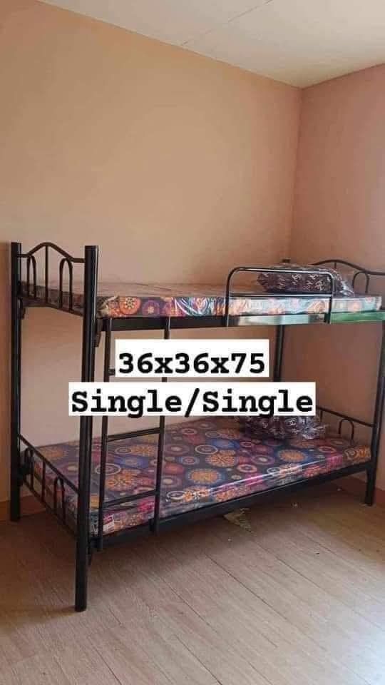 Double Deck Bed Frame with 4 inches Ordinary Mattress (Category: Bed Frames & Mattresses) located in Manila. Submitted by onlineshoppersph (Listing ID 1387094918, Image 3). Description: Double Deck Bed frame with 4 inches thickness Ordinary Foam Meron na foam kasama para sa taas at baba👌🏻 Sizes and prices 30 x 30 = 5,800 Set 36 x 36 = 6,300 Set 36 x 48 = 6,900 Set 36 x 54 = 7,500 Set 36 x 60 = 7,700 Set Please Note: 👍Bed Frame design may diffe