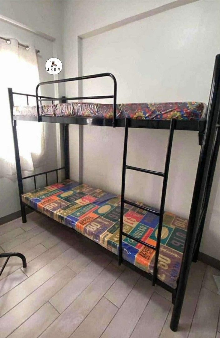 Double Deck Bed Frame with 4 inches Ordinary Mattress (Category: Bed Frames & Mattresses) located in Manila. Submitted by onlineshoppersph (Listing ID 1387094918, Image 2). Description: Double Deck Bed frame with 4 inches thickness Ordinary Foam Meron na foam kasama para sa taas at baba👌🏻 Sizes and prices 30 x 30 = 5,800 Set 36 x 36 = 6,300 Set 36 x 48 = 6,900 Set 36 x 54 = 7,500 Set 36 x 60 = 7,700 Set Please Note: 👍Bed Frame design may diffe