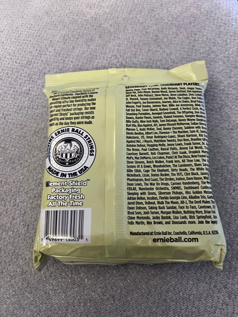 Ernie ball acoustic guitar string (Category: Musical Instruments) located in Manila. Submitted by iskoh4102 (Listing ID 1387155617, Image 2). Description: Ernie ball acoustic guitar string Medium light 80/20 bronze alloy P350 per pack of 6 strings. P1,100 if you buy 3 sets. RFS: changed to nylon chord.