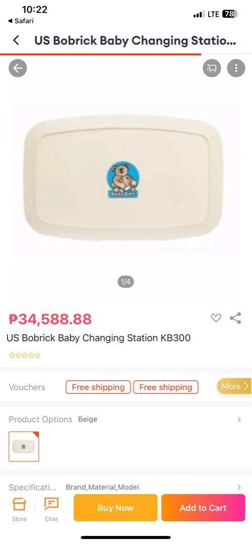 Koala Kare (Changing table) Horizontal Wall Mounted (Category: Changing Tables & Stations) located in Pasig City. Submitted by benchanmd (Listing ID 1386981942, Image 1). Description: • KOALA KARE • Gray-color polypropylene cabinet and bed. • Unit 35” W x 22” H (890 x 560mm). Depth (closed) 4” (100mm). Extension (open) 22 V2” (570mm). • FDA approved injection-molded polypropylene with Microban® antimicrobial additive embedded into the bed surface