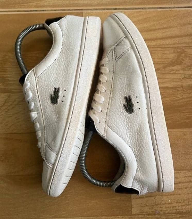 Lacoste green logo white shoes (Category: Sneakers) located in Tuguegarao City. Submitted by bili_naph (Listing ID 1387095120, Image 2). Description: ☆ Lacoste green logo white shoes ☆ Women's US7 or EU38 ☆ 24cm ☆ Normal signs of use, very minimal heeldrag ☆ Retails expensive ☆ P1,250.00 only ☆ This is a great steal!.