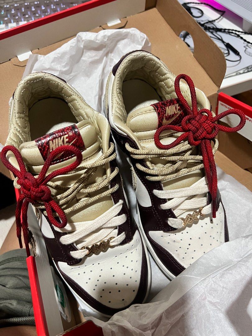 Nike Dunk Low LX US 7 CNY ORIGINAL/ Authentic PRELOVED (Category: Sneakers) located in Manila. Submitted by privethings (Listing ID 1387014328, Image 3). Description: Minor blue stain but barely noticeable. May need cleaning. Sole print wiped out due to usage. Can show proof of purchase from SG nike. This is preloved, managed expectations. TY.