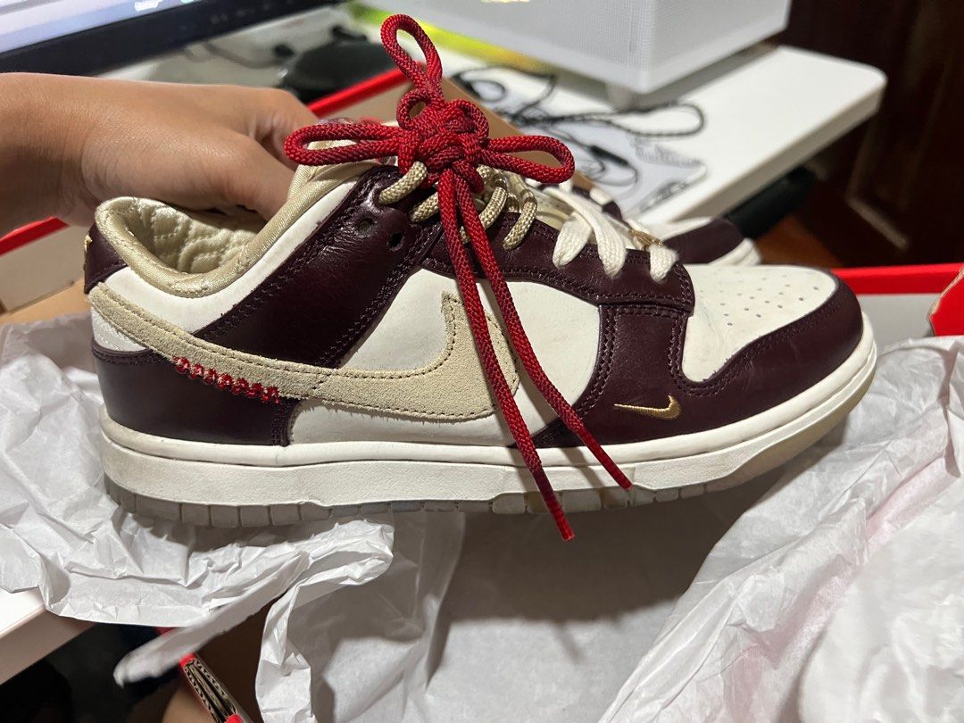 Nike Dunk Low LX US 7 CNY ORIGINAL/ Authentic PRELOVED (Category: Sneakers) located in Manila. Submitted by privethings (Listing ID 1387014328, Image 2). Description: Minor blue stain but barely noticeable. May need cleaning. Sole print wiped out due to usage. Can show proof of purchase from SG nike. This is preloved, managed expectations. TY.