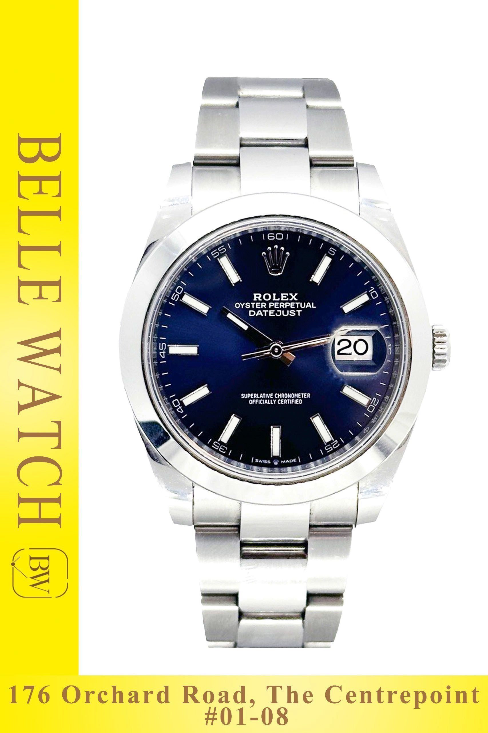 Preowned 2022 Rolex 126300 Datejust 41 Blue Baton Stick Dial