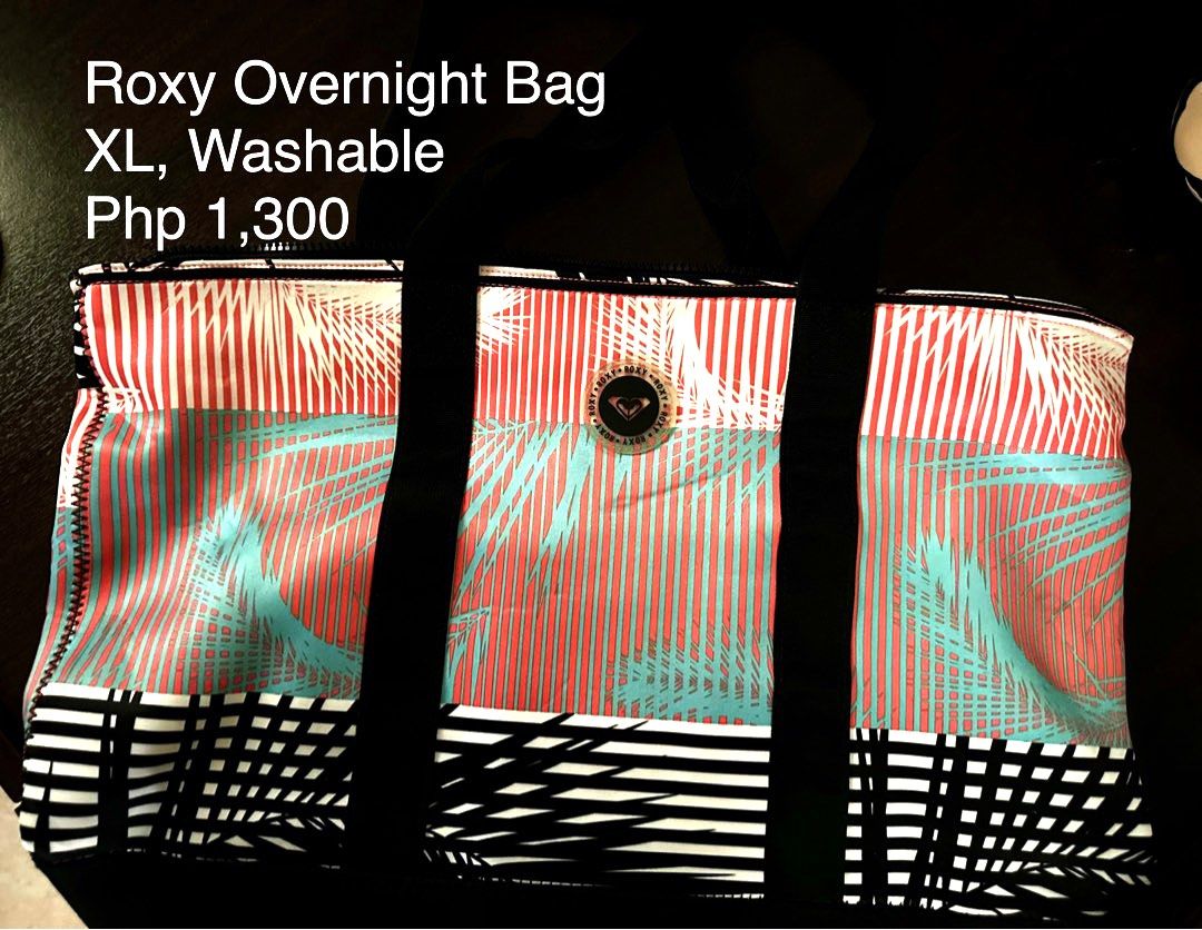 Roxy Overnight Bag (Category: Tote Bags) located in Quezon City. Submitted by spatio (Listing ID 1379263932, Image 1). Description: Roxy brand. Washable. Thick material. Can fit in up to 2-3 nights of clothes. XL size. Durable and pretty. .