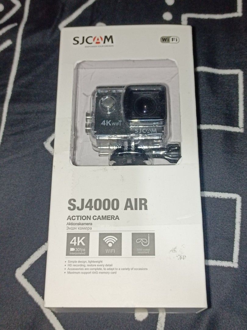 SjCam SJ4000 Air (Upgraded) (Category: Video Cameras) located in Las Pinas. Submitted by ejaydi (Listing ID 1387071275, Image 1). Description: SJCAM SJ4000 Air Action Camera ✅ 4K video (30fps), 1080p (60fps), 720p (120fps) ✅ 16MP photos, 2.0" LCD screen ✅ Modes: Time-lapse, loop, car mode, webcam ✅ Waterproof up to 30m with case ✅ 900mAh battery (~1h40m use) ✅ Supports microSD up to 64GB 📦 In the Box: SJ4000 Air unit Waterproof case Camera frame