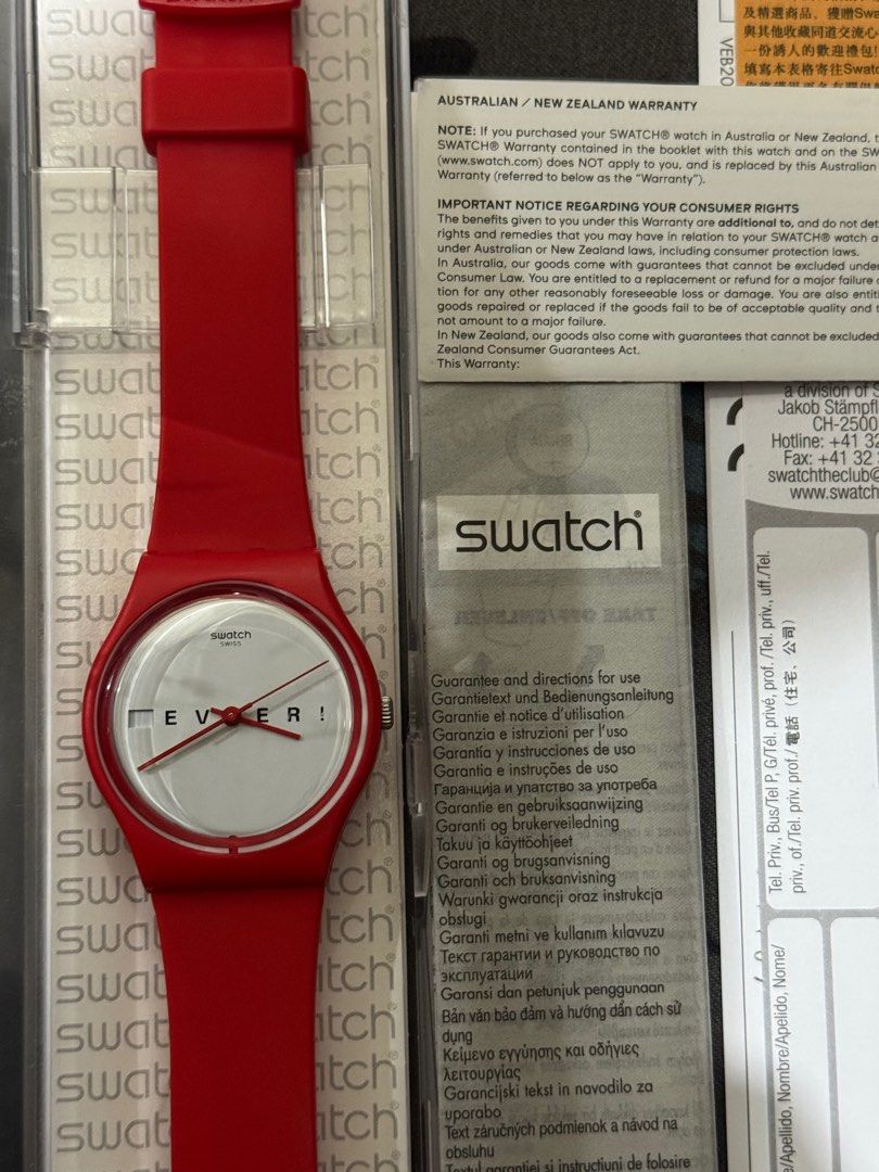 Swatch Red 4EVERFEVER - GR404 Watch (Category: Women's Watches) located in Mandaluyong City. Submitted by sochis_declutter (Listing ID 1387154663, Image 2). Description: - With Complete Inclusion w/ papers. - Bought from Australia (still have its warranty papers). - Barely noticeable scratches. - Lady Used. - Color: Red .