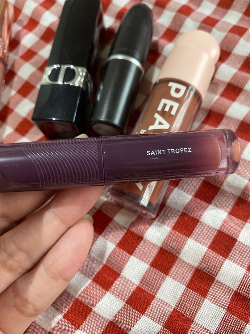 TAKE ALL LIPPIES AND BLUSH (Category: Makeup) located in Paranaque City. Submitted by msperegreen (Listing ID 1387040495, Image 2). Description: Take all lip bundle Dior 824 Abh gloss in goldy Artisan pro saint tropez (matte liquid lipstick) Mac peach blossom lip bullet Peauty blush in retouch All wearable shade!!! Swatched or used once only. Take all for 2k.