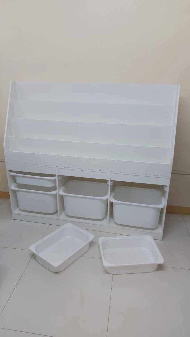 Val Trofast Toy Organizer with tray (Category: Storage Boxes & Baskets) located in Manila. Submitted by dolorchris69891 (Listing ID 1387025391, Image 2). Description: Trofast Toy Organizer with tray All white Mdf wood material 133x30x119cm LxWxH 5300.