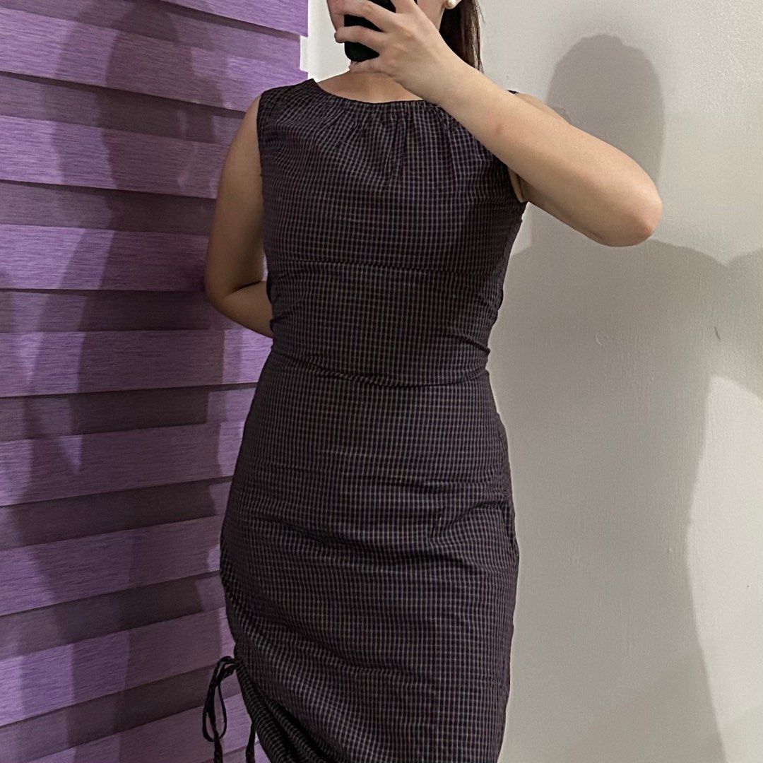Vintage Plaid Dress (Category: Dresses) located in Balanga. Submitted by shenanigansph (Listing ID 1387147023, Image 1). Description: **used once only **zipper at the back **ruched side slit size: extra small to small color: purple condition: 10/10 flaws: n/a rfs: decluttering.