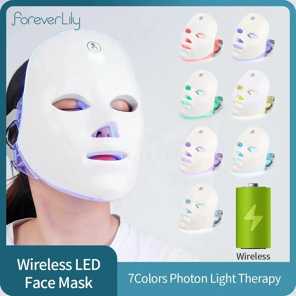 Wireless 7 Colors Light Led Facial Mask Red Light Therapy Photon Face ...
