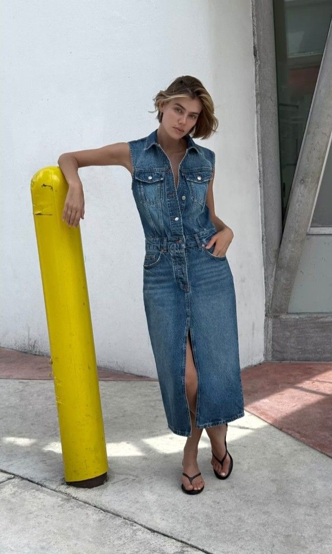 Sleeveless Denim Midi Dress Zara Jeans Dress Zara Denim Midi Dress