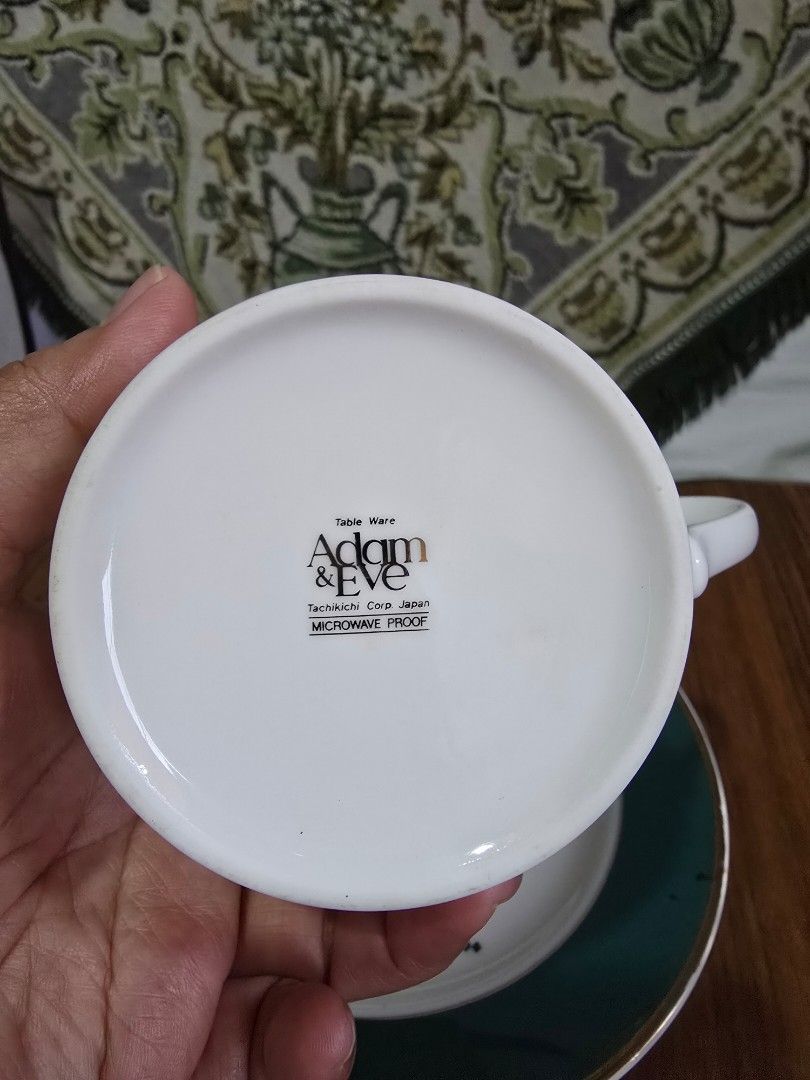 Adam & Eve Cup and Saucer (Category: Coffee & Tea Tableware) located in Taguig. Submitted by threadsntable (Listing ID 1387260663, Image 2). Description: Looking for a new owner for this beautiful Adam & Eve cup and saucer set. Elegant white with a hint of emerald green, simple and classy. DM for details..