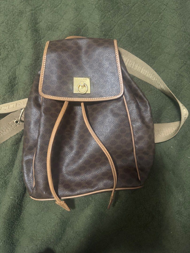 Céline Celine Brown Macadam Drawstring Backpack (Category: Luxury Bags & Wallets) located in Manila. Submitted by marissagal.mendoza (Listing ID 1387217080, Image 2). Description: Céline Celine Brown Macadam Drawstring Backpack Brand : Céline Condition : Good condition Fabrics : Leather, Plastic, Pony-style calfskin No Accessories.