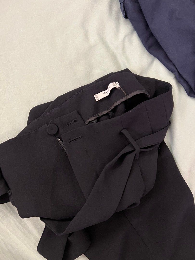 Mango SET 3 pants: suit and basics tailored look pants (Category: Other Bottoms) located in Quezon City. Submitted by kookminluv (Listing ID 1387231160, Image 2). Description: ❤️ negotiable if paying at once ❤️ can send more photos ✅ Mango Suit dark navy paper bag tie style loose pants (EUR 40) - well used but looks like new ✅ Mango Basics blue straight cut pants (EUR 38) - well used ✅ Mango Suit gray tweed tailored look straight cut pants - used