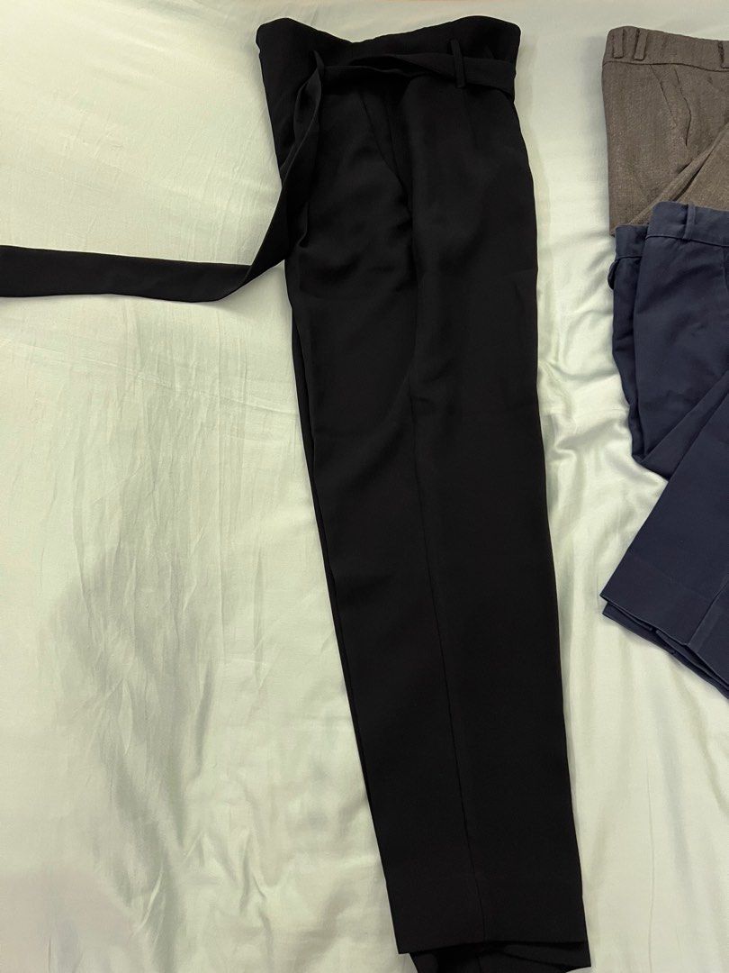 Mango SET 3 pants: suit and basics tailored look pants (Category: Other Bottoms) located in Quezon City. Submitted by kookminluv (Listing ID 1387231160, Image 3). Description: ❤️ negotiable if paying at once ❤️ can send more photos ✅ Mango Suit dark navy paper bag tie style loose pants (EUR 40) - well used but looks like new ✅ Mango Basics blue straight cut pants (EUR 38) - well used ✅ Mango Suit gray tweed tailored look straight cut pants - used