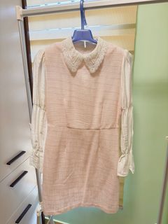 🇰🇷 Mello 粉紅色人字紋連衣裙配蕾絲衣領64235213414017110