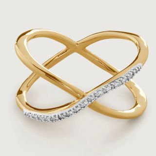 🧡Monica Vinader Riva Diamond Cross Ring 18k Gold Vermeil & Diamond 金色鑽石戒指64197115688577110