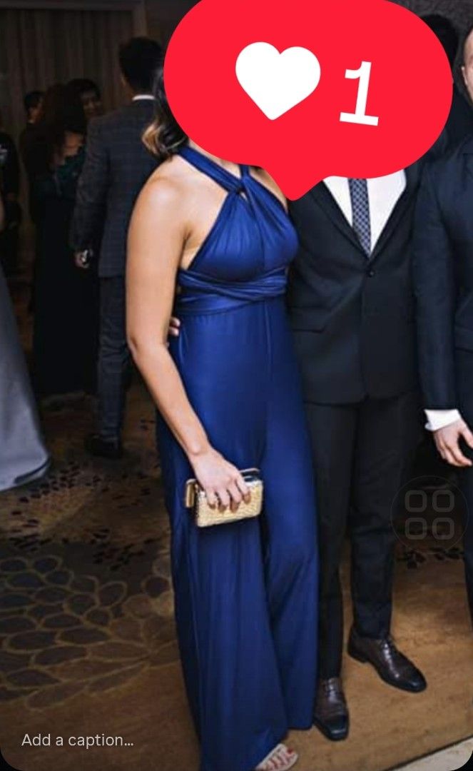 Navy Blue Formal Infinity Jumpsuit (Category: Jumpsuits) located in Pasig City. Submitted by beeeeeg (Listing ID 1387291728, Image 1). Description: 💸 Gcash, BPO or BPI 📍San Juan 🏍 Lalamove or Grab care of Buyer.