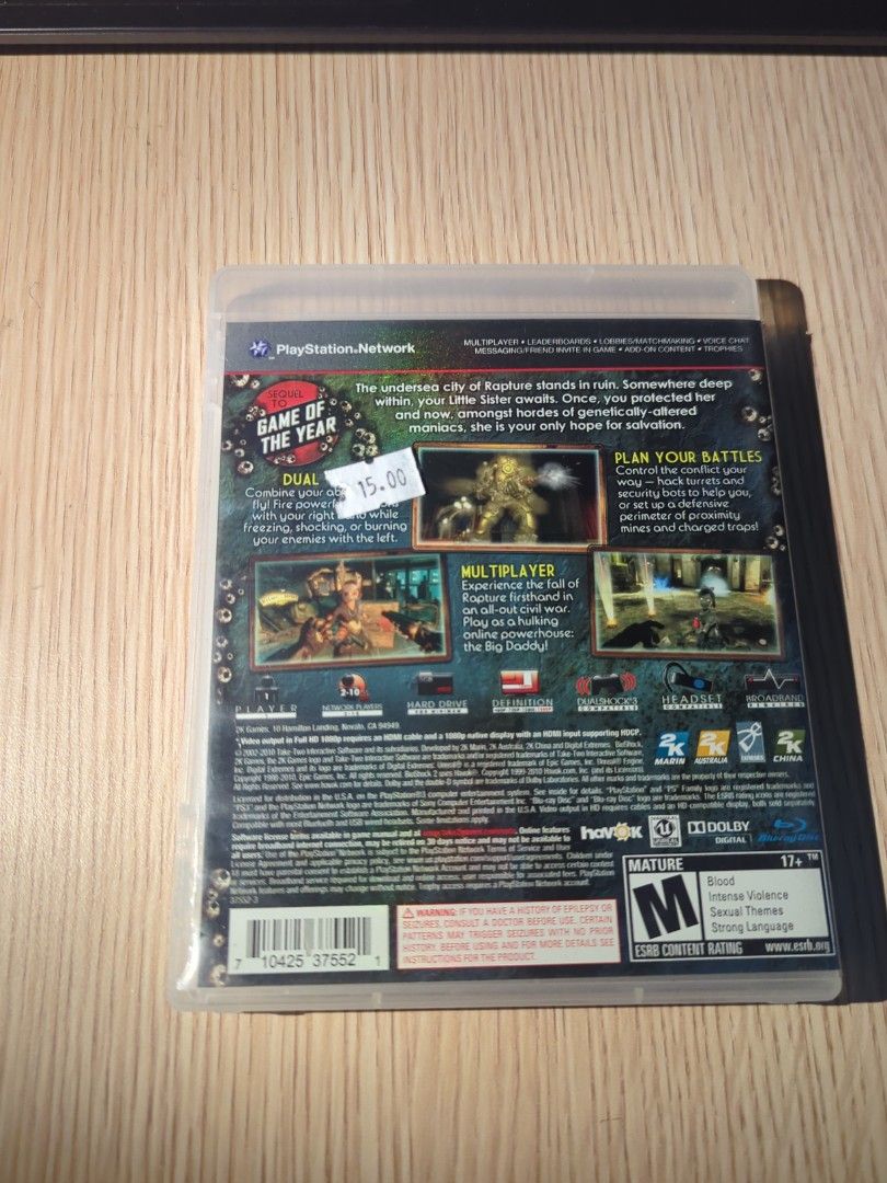 PS3 BIO SHOCK 2 (Category: PlayStation) located in Manila. Submitted by chinarotgu30855 (Listing ID 1387278825, Image 3). Description: PS3 BIOSHOCK 2 Original/Authentic From USA Actual and Detailed Picture Posted Pick up at One Oasis Condominium Pasig City Or Delivery via Lalamove, LBC cod/cop FREE DELIVERY via jnt (Payment First Basis).