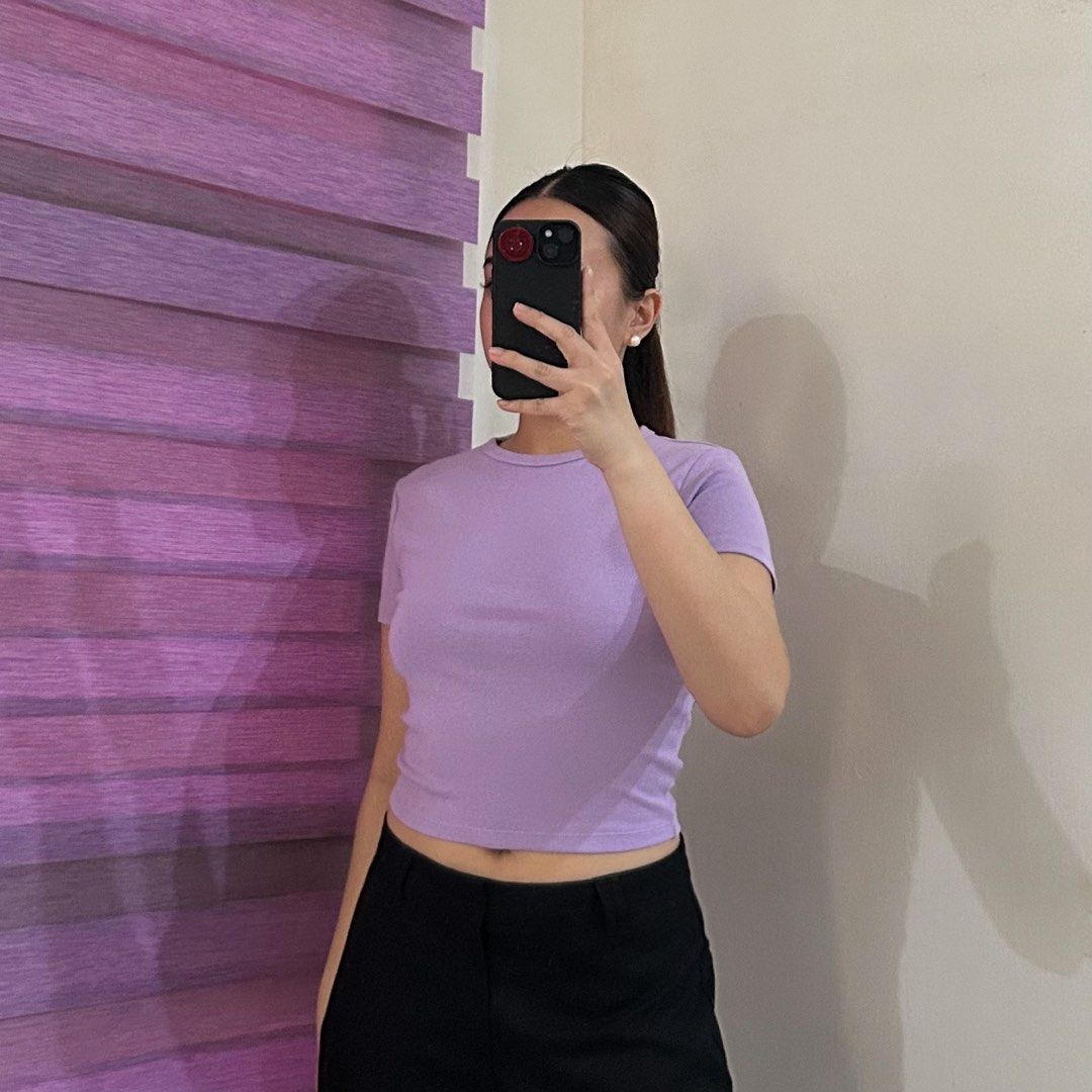 Purple Cotton Baby Tee (Category: Shirts) located in Balanga. Submitted by shenanigansph (Listing ID 1387246985, Image 1). Description: **sample sale from Shenanigansph size: small to medium color: purple condition: 10/10 flaws: n/a rfs: decluttering.