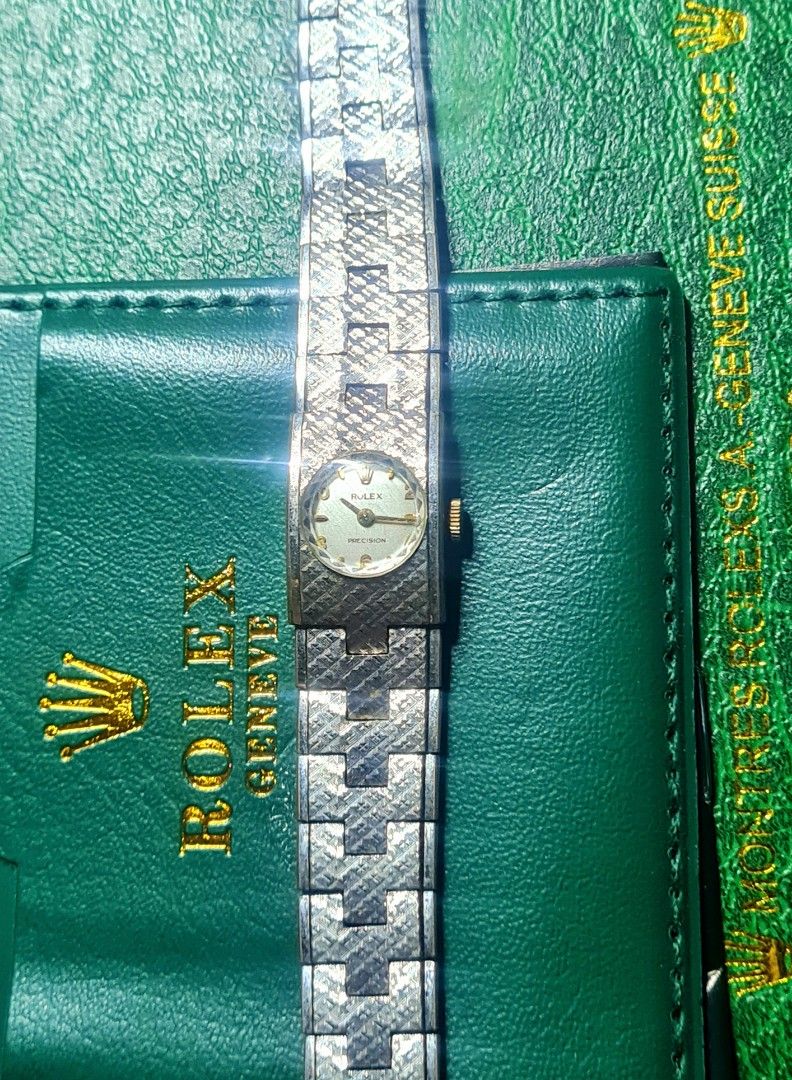 #Rolex Precision - Ladies - #Solid Gold Crown and Markers (Category: Luxury Watches) located in Caloocan City. Submitted by allig8 (Listing ID 1387164903, Image 3). Description: Rolex Precision with 18K Solid Gold Crown, Hands and Hour Markers. Original movement, dial, hands and hour markers, Aftermarket stainless steel case and beautiful bracelet. This is a very elegant, chunky vintage watch, with a tiny face. Please see the pictures for size co