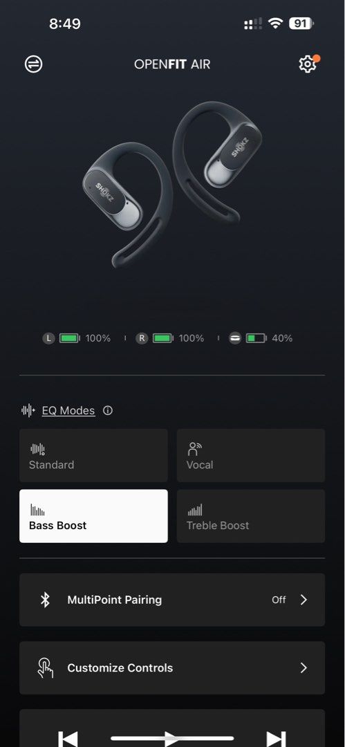 Shokz Open Fit Air (Category: Earphones) located in Paranaque City. Submitted by hannah.agupit (Listing ID 1387292899, Image 3). Description: Unit and cable for charging 💯 original connected to shokz app No issues Ready to use.
