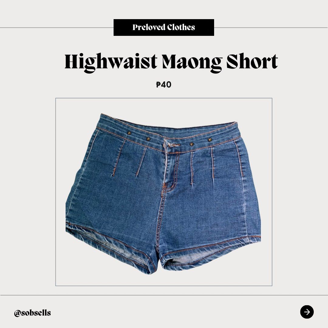 [Short] Highwaist Maong Shorts (Category: Shorts) located in Batangas. Submitted by sobsells (Listing ID 1387245735, Image 1). Description: [ CONDI CHECK ! ] • used • size: 29 • cons: sira zipper, hindi na maitaas • still in good condi -can provide vid para ma-check condition! mop: gcash mod: j&t only (can do meet-ups if malapit lang) .