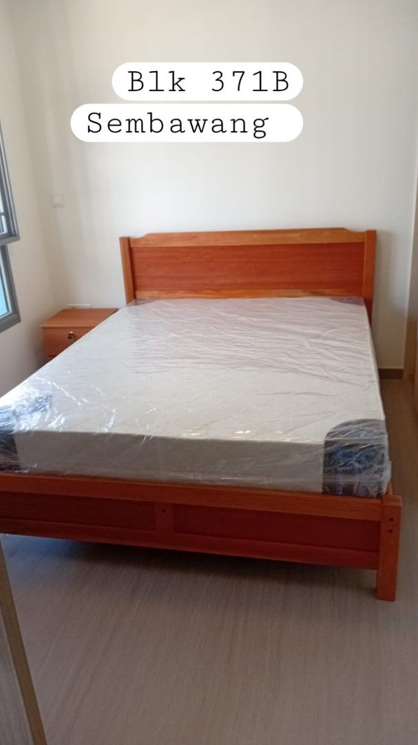 Single Bed Frame (Category: Bed Frames & Mattresses) located in Singapore. Submitted by sallyangpc (Listing ID 1387286539, Image 2). Description: Various single and super single bed frames with mattresses available. Some are wooden, others have upholstered headboards. Self-collection is preferred..